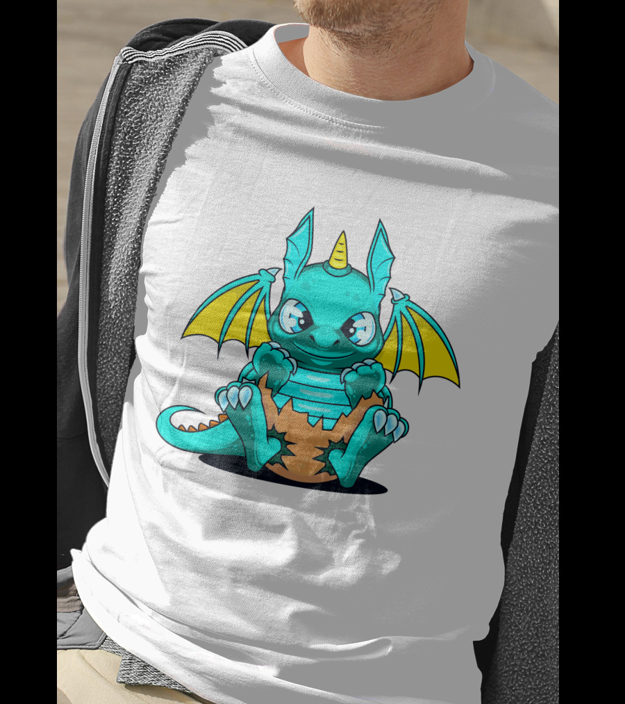 Cool Baby Dragon With Horns Sitting On Eggshell T-Shirt