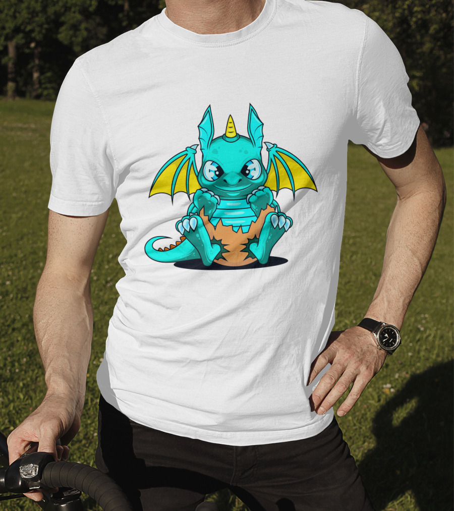 Cool Baby Dragon With Horns Sitting On Eggshell T-Shirt