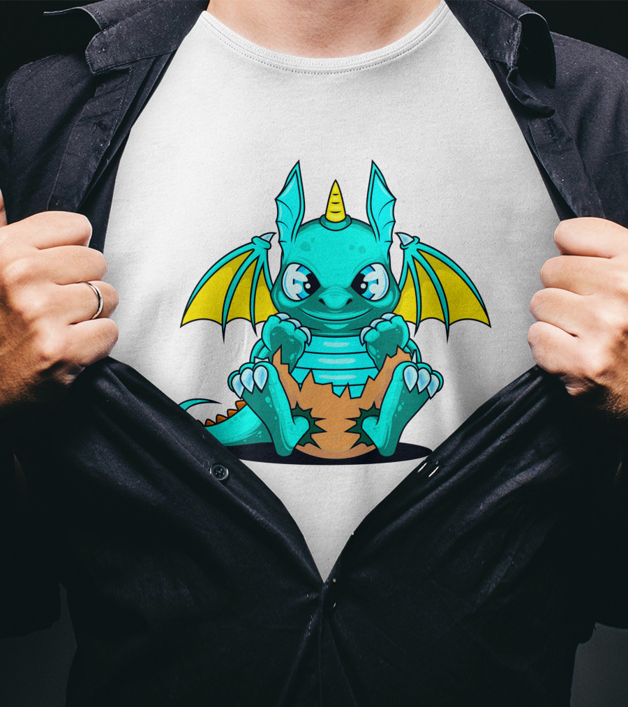 Cool Baby Dragon With Horns Sitting On Eggshell T-Shirt