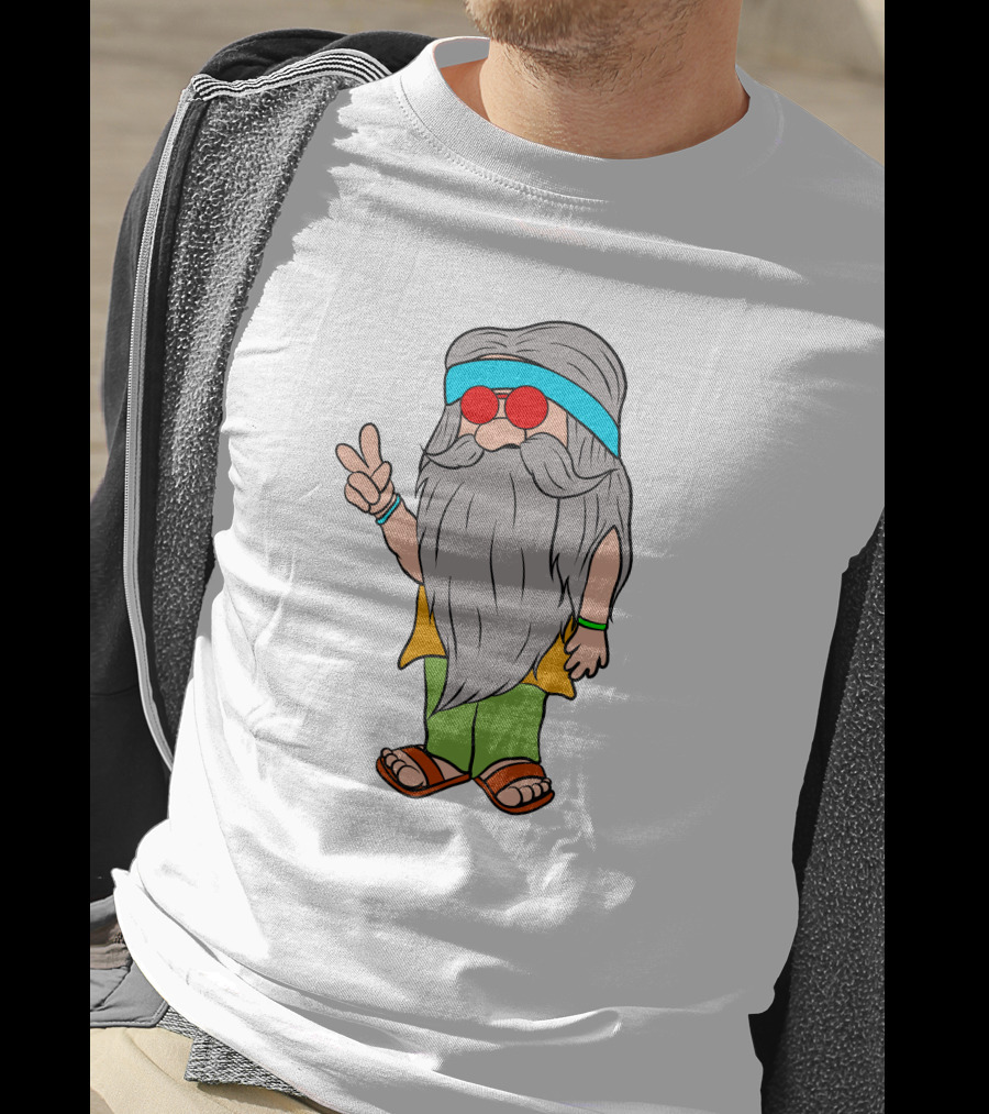 Funny Hippie Gnome Peace Sign Retro Vibes T-Shirt