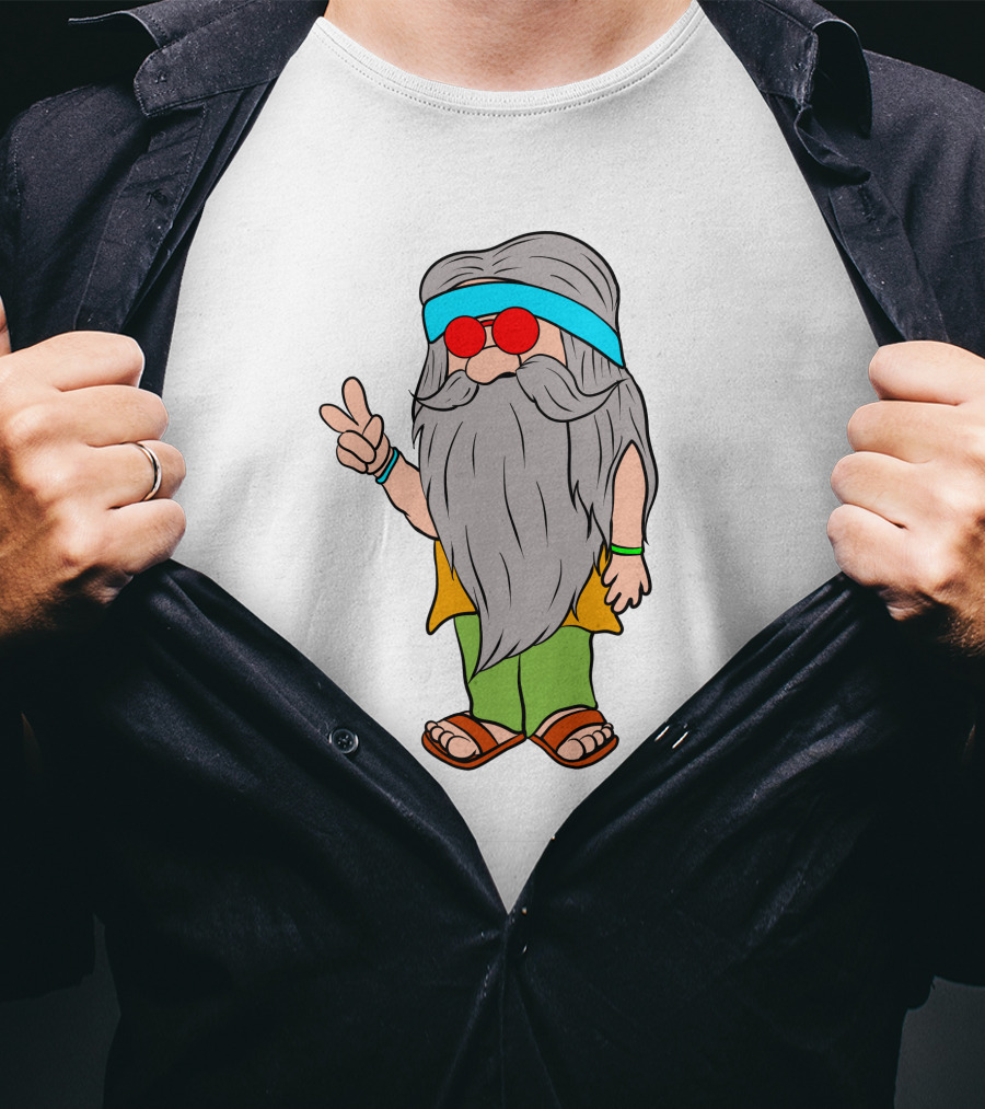 Funny Hippie Gnome Peace Sign Retro Vibes T-Shirt