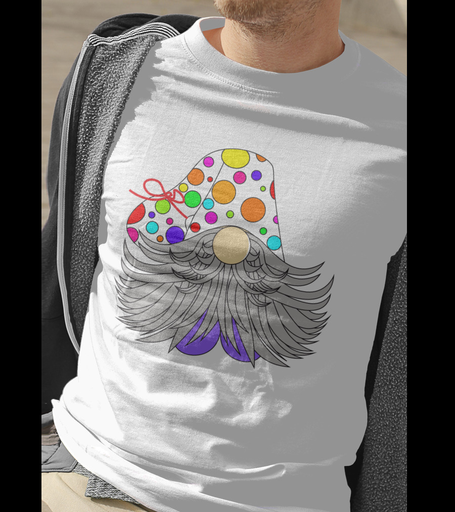 Colorful Polka Dot Party Hat Gnome Birthday T-Shirt