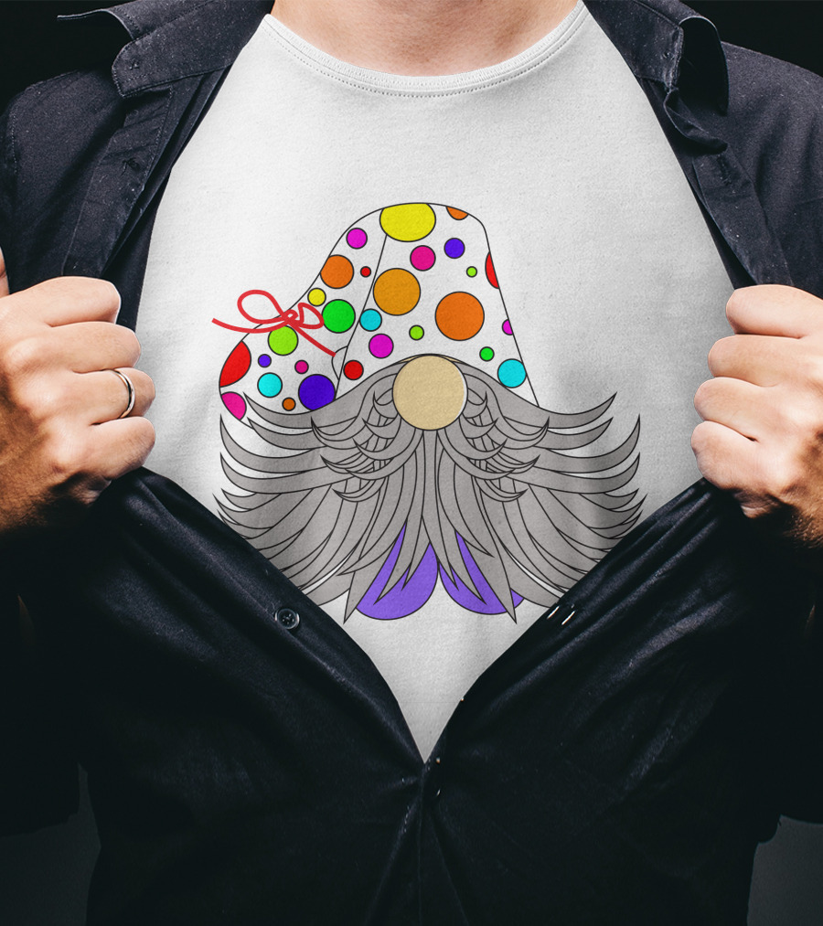 Colorful Polka Dot Party Hat Gnome Birthday T-Shirt