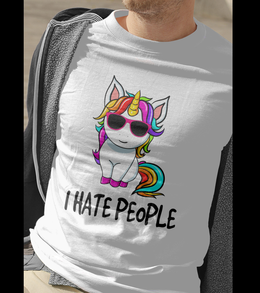 I Hate People Unicorn Rainbow Sunglasses T-Shirt