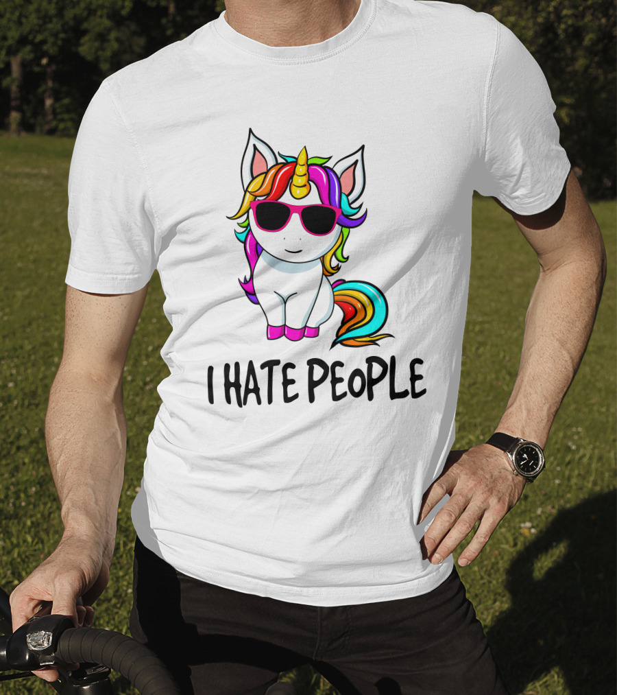 I Hate People Unicorn Rainbow Sunglasses T-Shirt