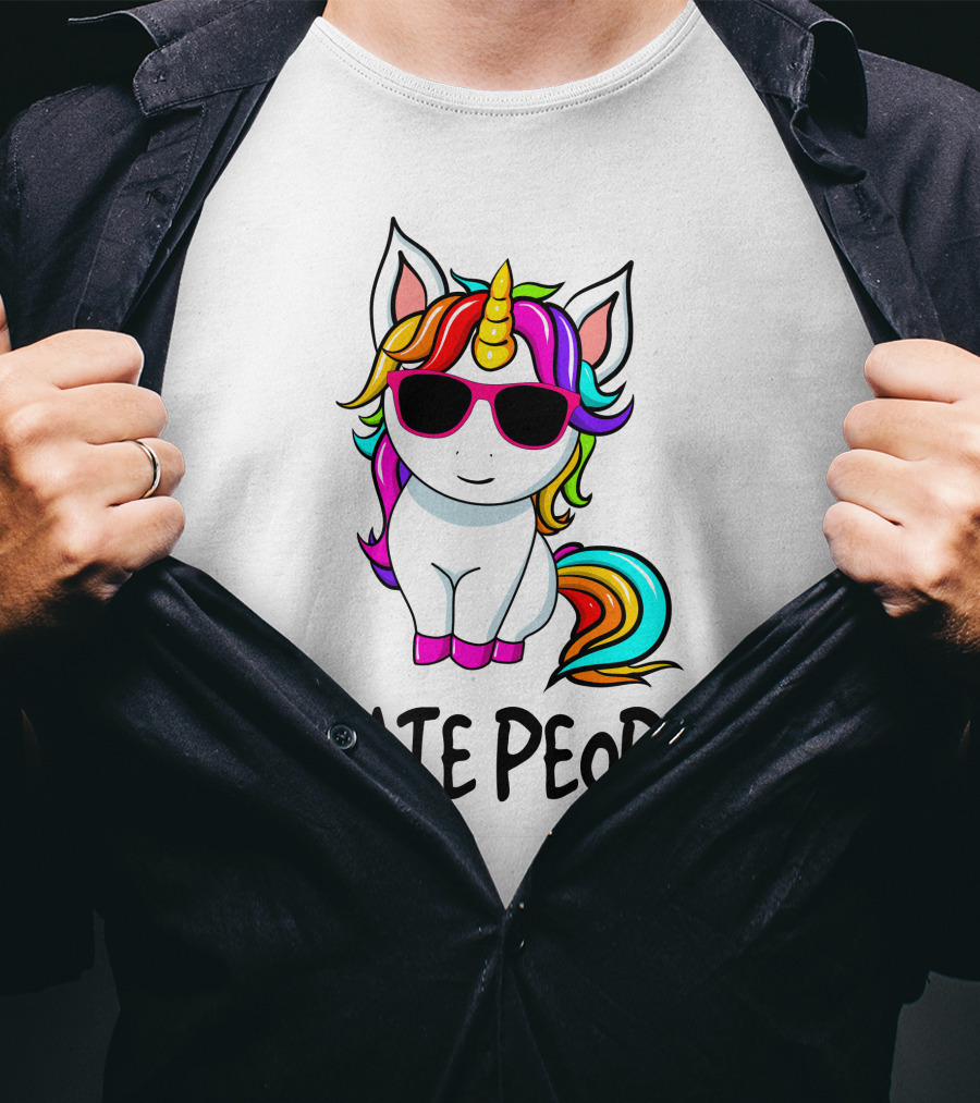 I Hate People Unicorn Rainbow Sunglasses T-Shirt