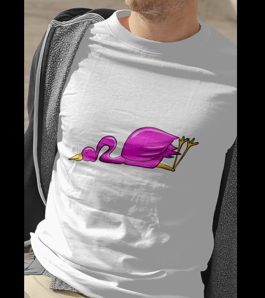 Stork Bird Flamingo Lying Down Cartoon T-Shirt