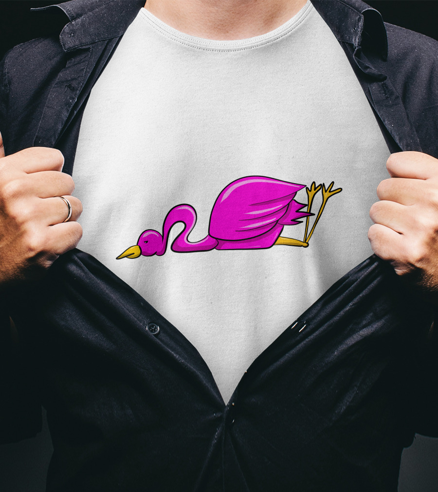 Stork Bird Flamingo Lying Down Cartoon T-Shirt