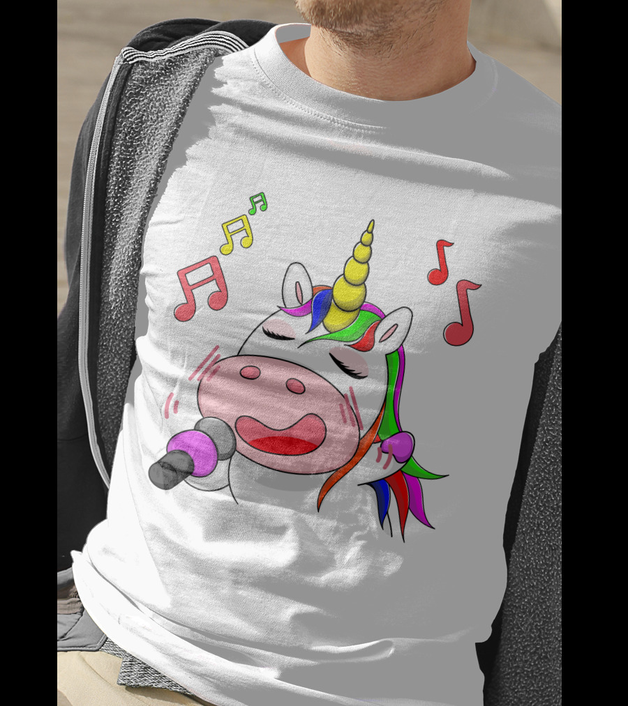 Unicorn Singing With Colorful Microphone And Musical Notes T-Shirt
