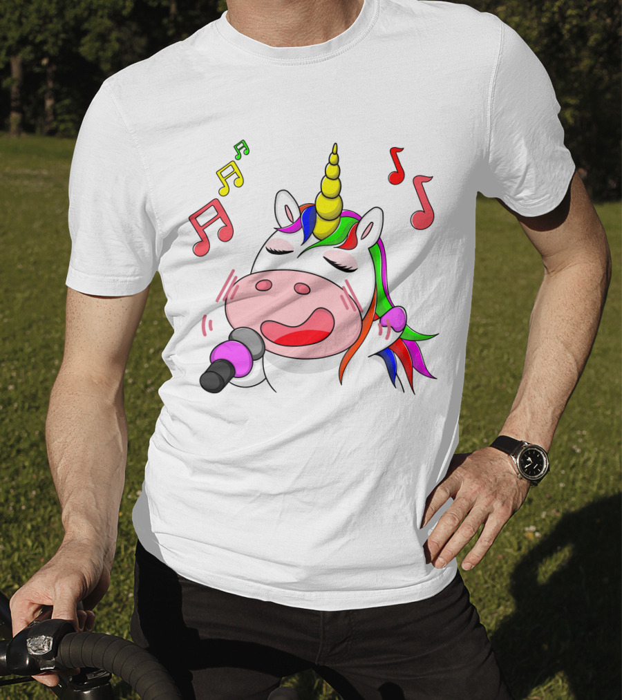 Unicorn Singing With Colorful Microphone And Musical Notes T-Shirt