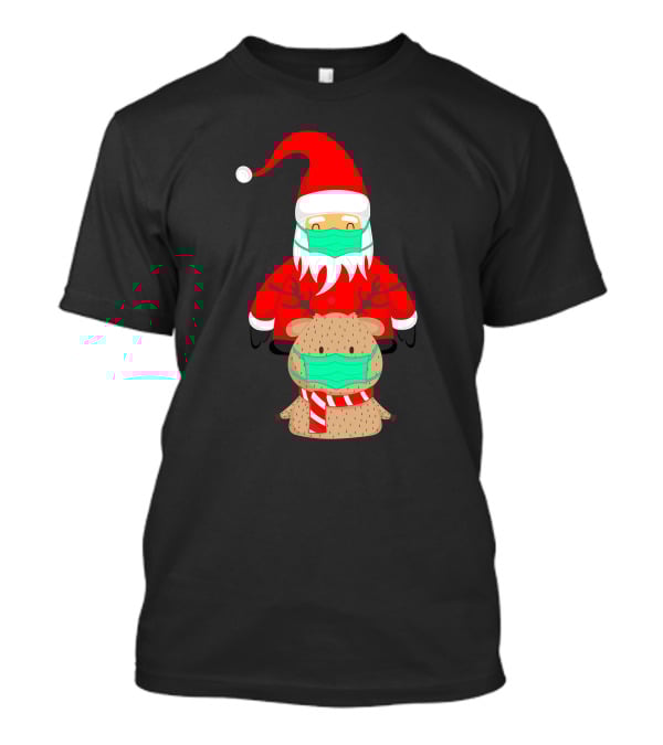 Santa Claus And Reindeer Wearing Masks T-Shirt