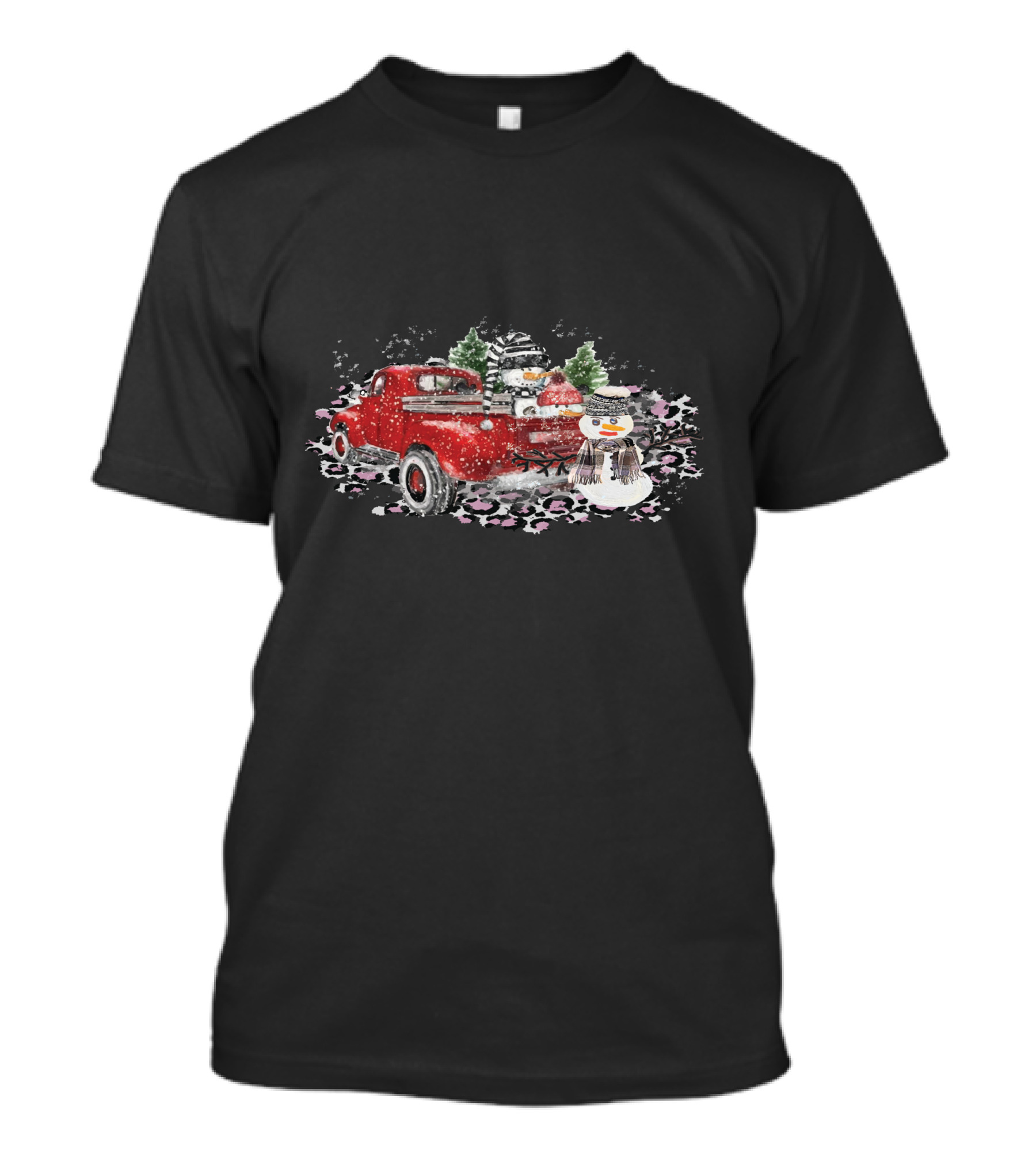 Christmas Snowman Truck Red Watercolor Snow Scene T-Shirt