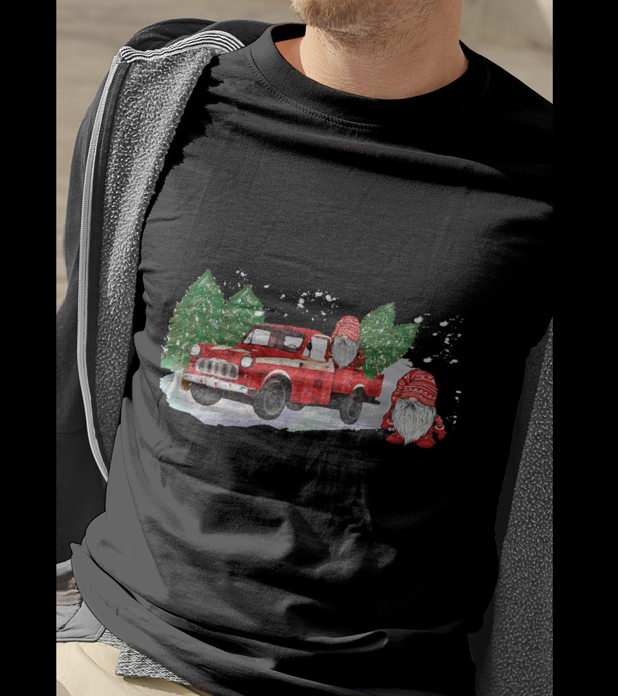 Christmas Tree Farm Red Pickup With Gnomes T-Shirt