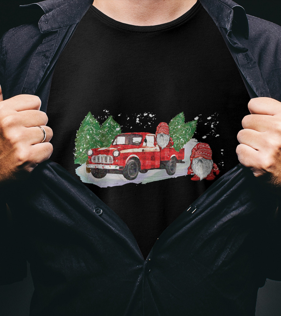 Christmas Tree Farm Red Pickup With Gnomes T-Shirt