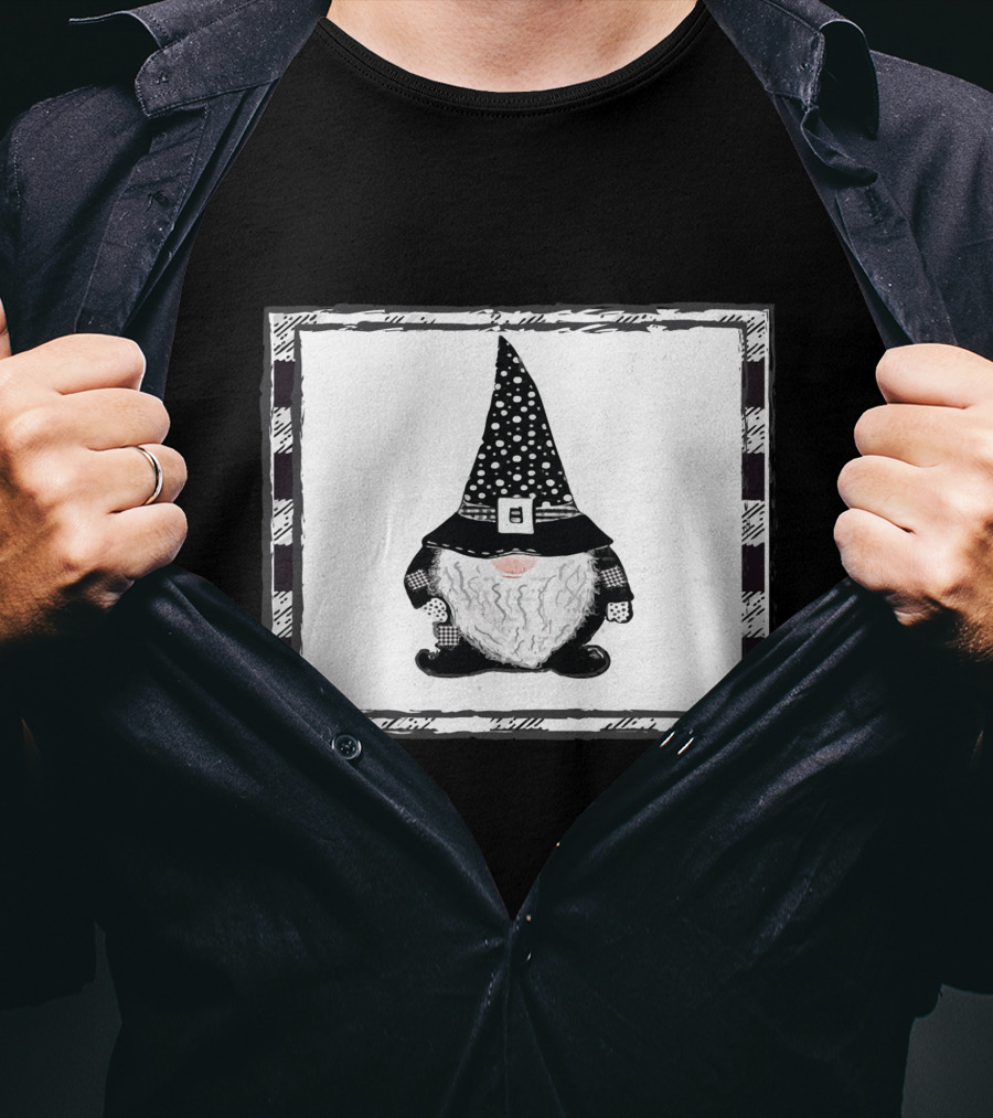 Gnome Black And White Polka Dot Hat Belted T-Shirt