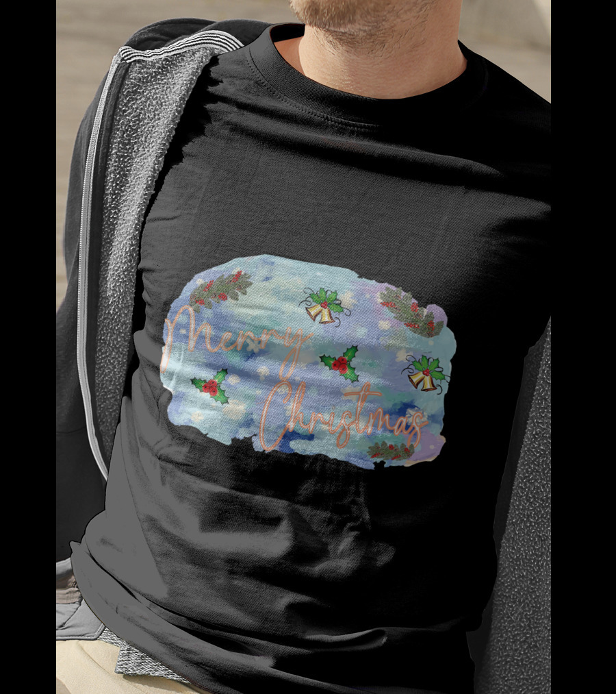 Merry Christmas Watercolor Holly And Bells T-Shirt