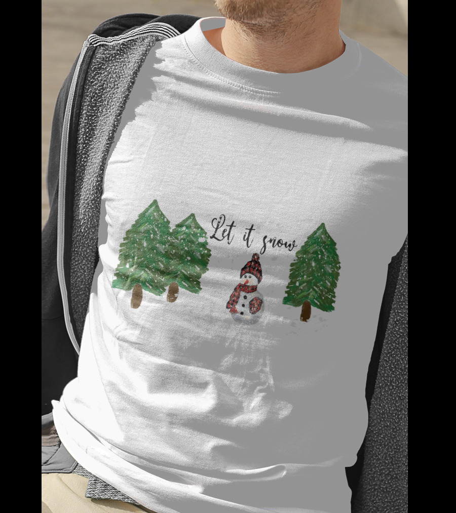 Let It Snow Watercolor Snowman And Pine Trees T-Shirt