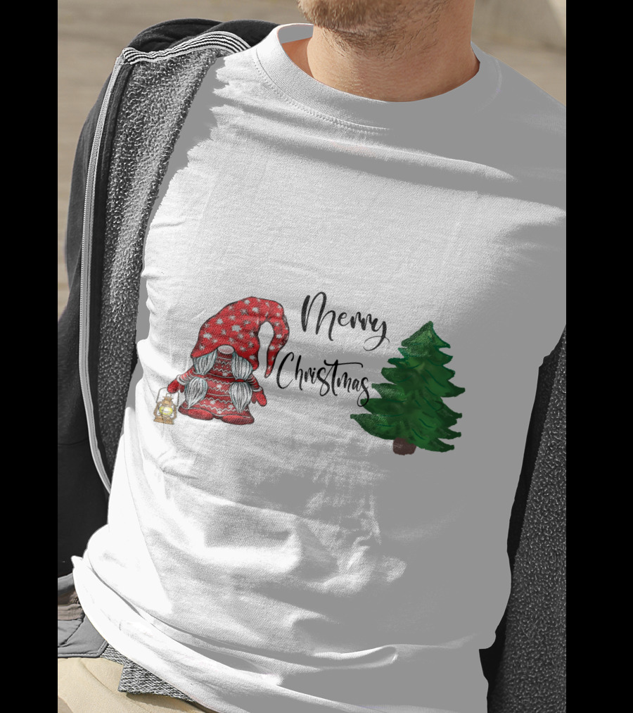 Merry Christmas Gnome With Lantern And Pine Tree T-Shirt