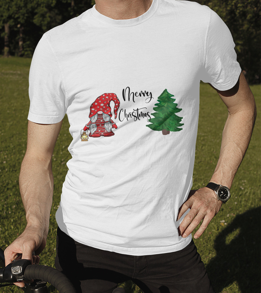 Merry Christmas Gnome With Lantern And Pine Tree T-Shirt