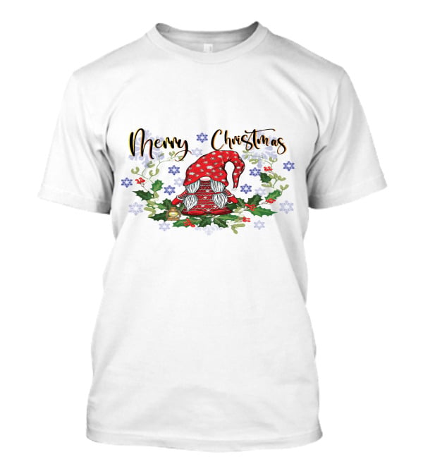 Merry Christmas Gnome With Snowflakes Holly And Lantern T-Shirt