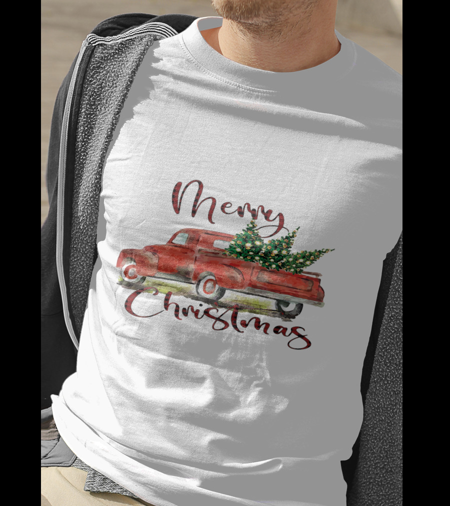 Merry Christmas Red Truck With Festive Tree T-Shirt