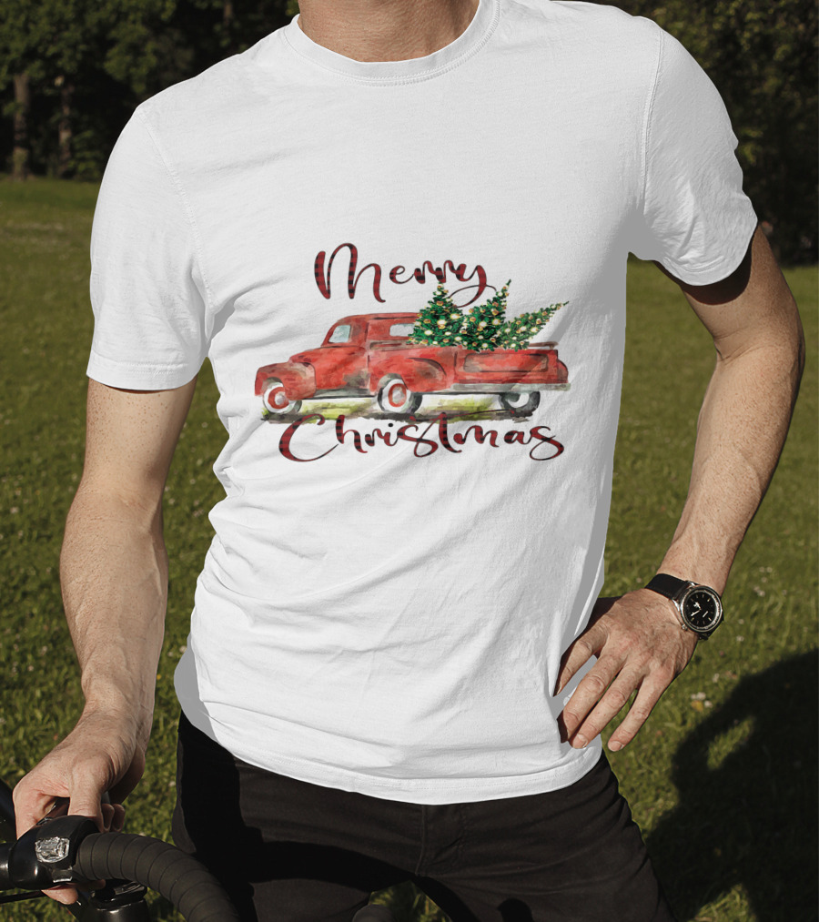 Merry Christmas Red Truck With Festive Tree T-Shirt