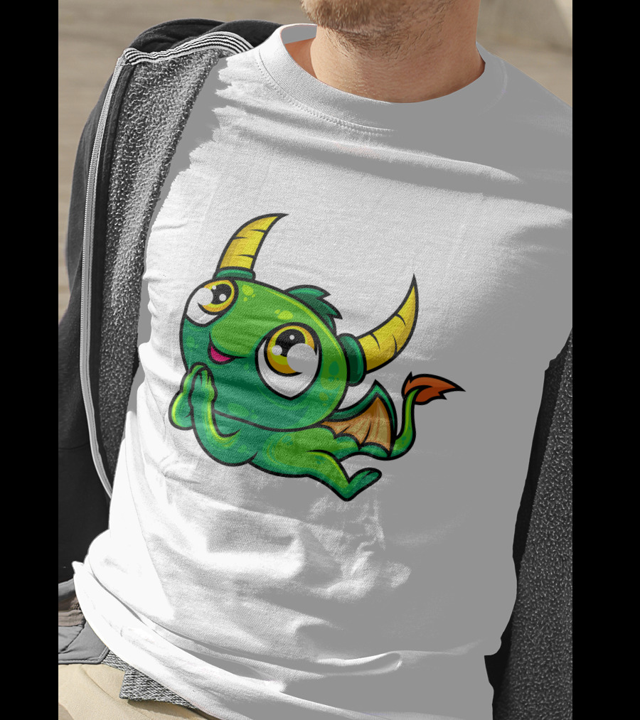 Cute Green Dragon Kawaii Cartoon Character With Horns And Wings T-Shirt