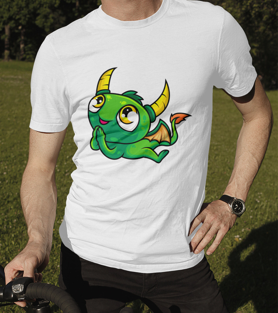 Cute Green Dragon Kawaii Cartoon Character With Horns And Wings T-Shirt