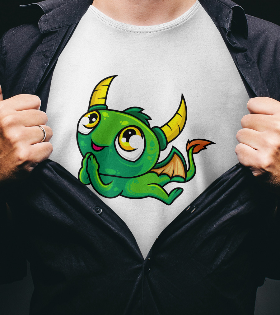Cute Green Dragon Kawaii Cartoon Character With Horns And Wings T-Shirt