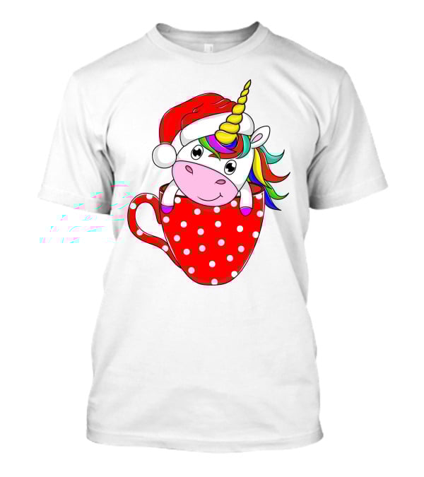 Santa Hat Unicorn In Polka Dot Red Cup T-Shirt