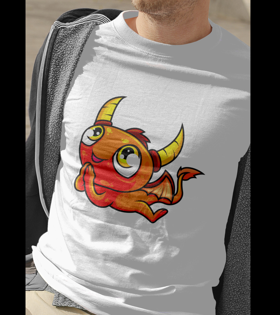 Orange Dragon Cute Cartoon Character With Horns And Wings T-Shirt