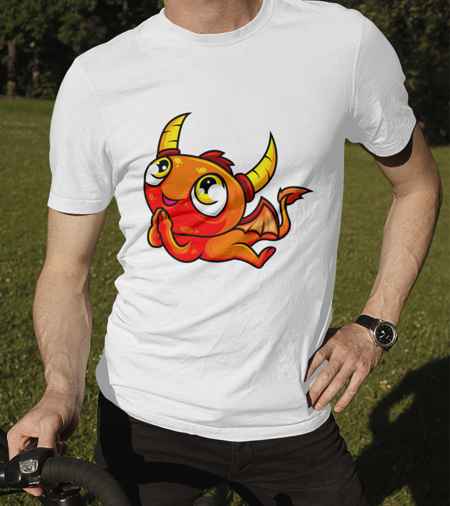 Orange Dragon Cute Cartoon Character With Horns And Wings T-Shirt