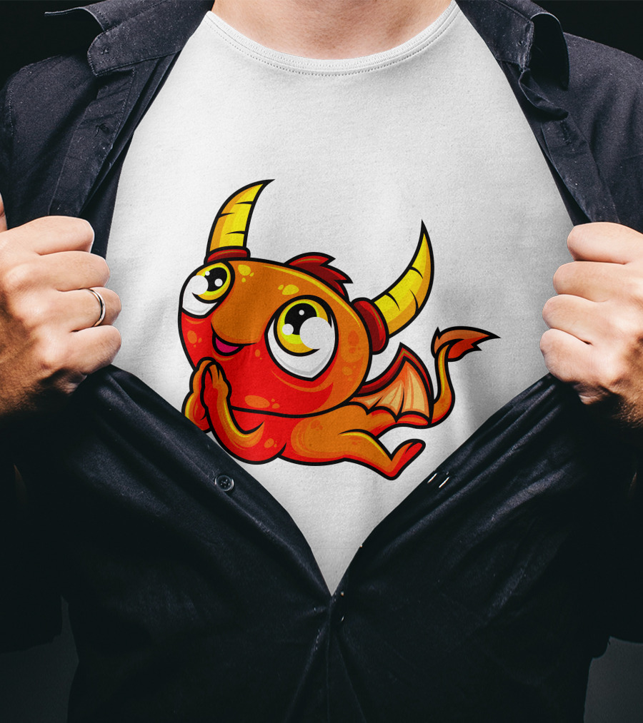 Orange Dragon Cute Cartoon Character With Horns And Wings T-Shirt