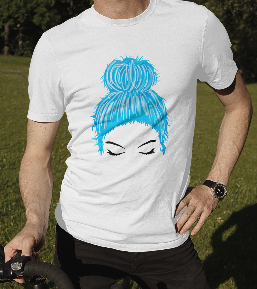Messy Bun Blue Hair Momlife Trendy Hairstyle Sketch T-Shirt