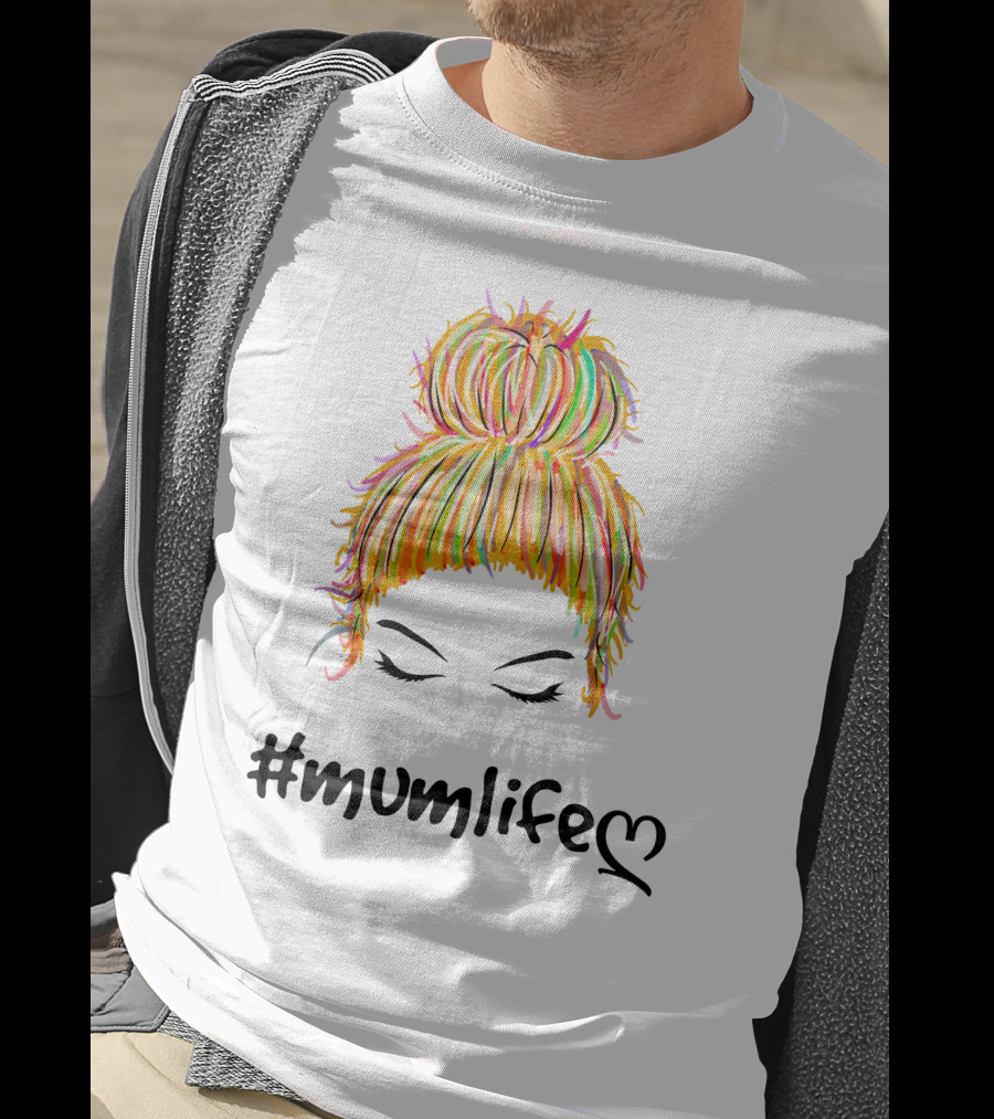Messy Bun Hair Illustration #Mumlife Heart T-Shirt