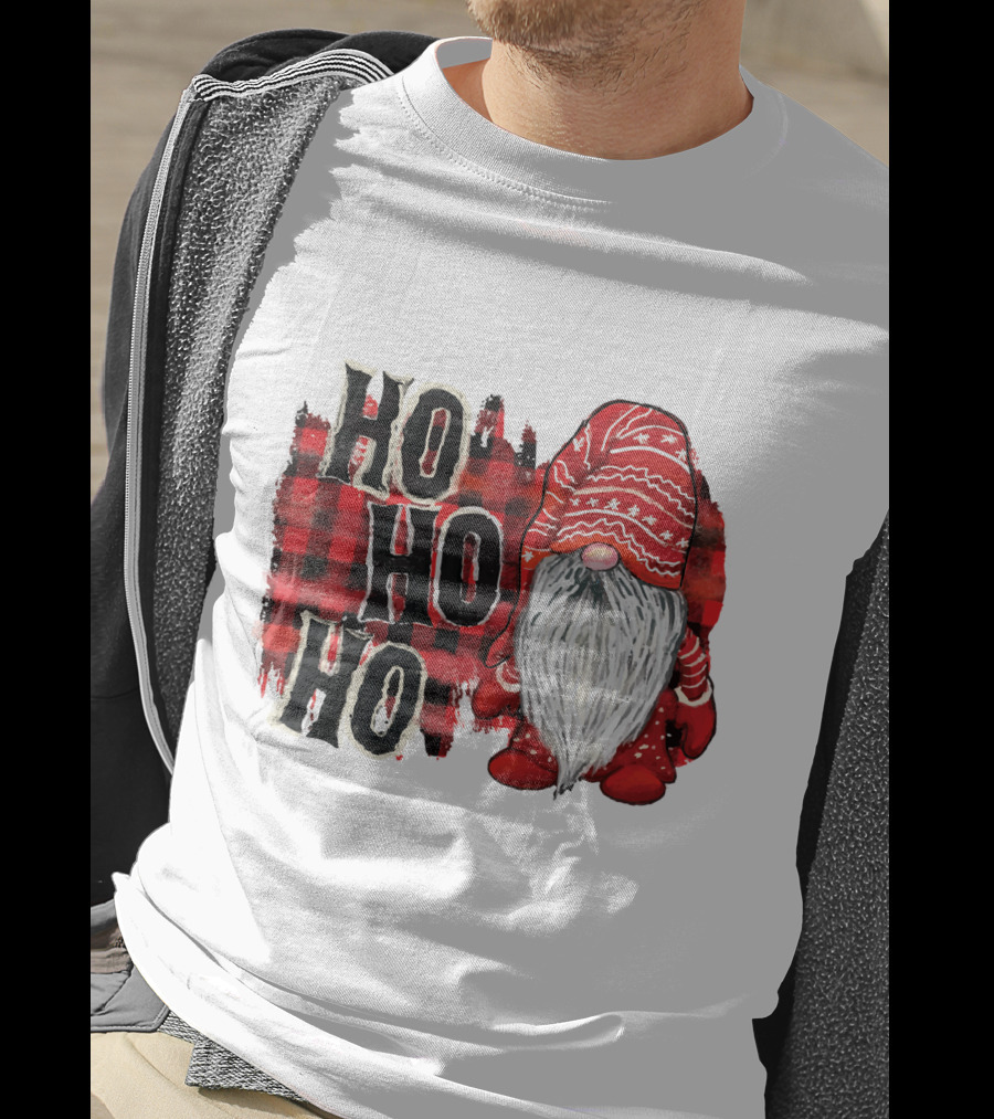 Watercolor Plaid Christmas Gnome Ho Ho Ho Red Holiday T-Shirt