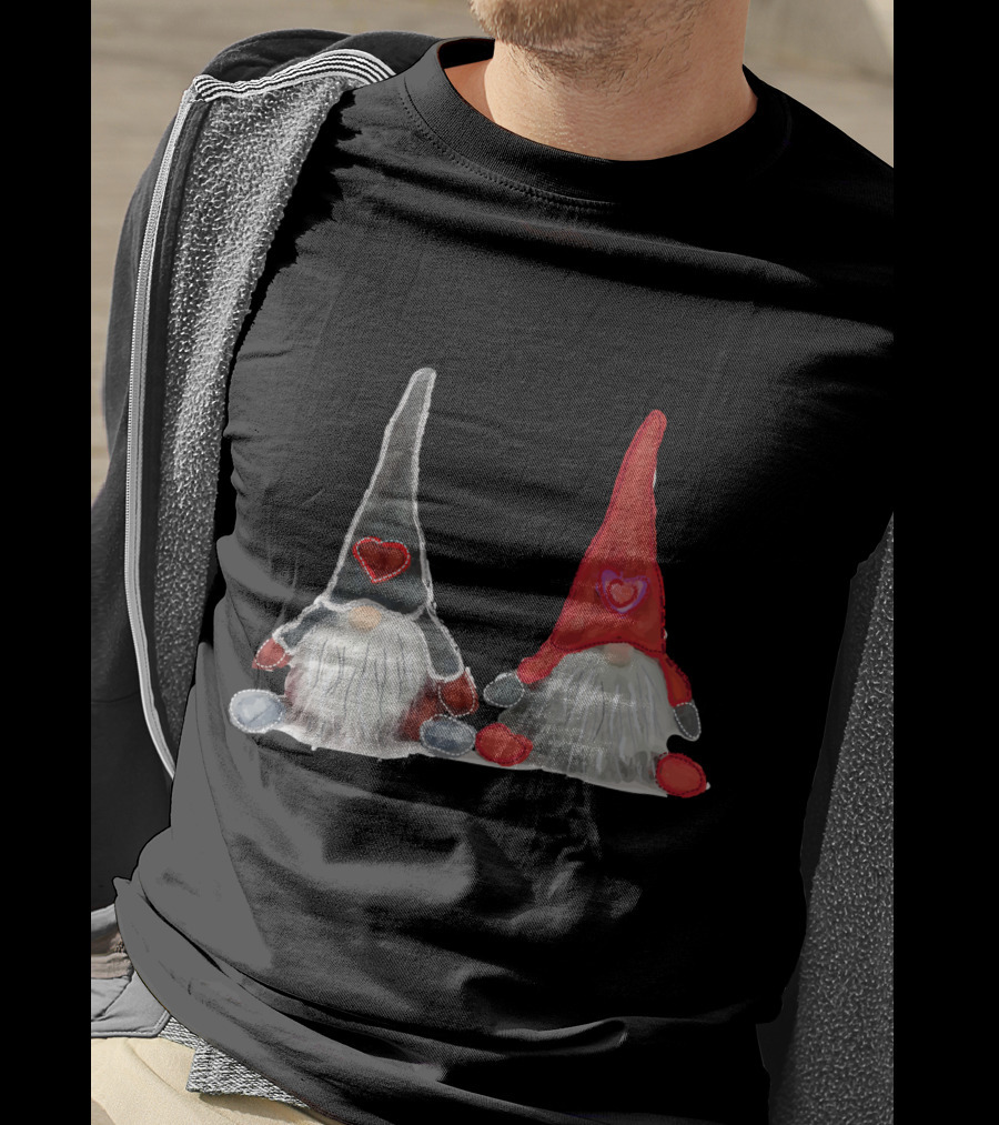 Watercolor Christmas Gnomes With Hearts T-Shirt