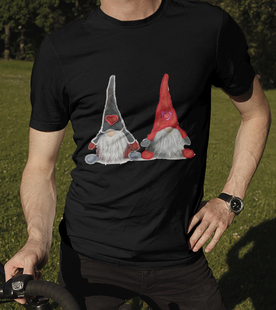 Watercolor Christmas Gnomes With Hearts T-Shirt