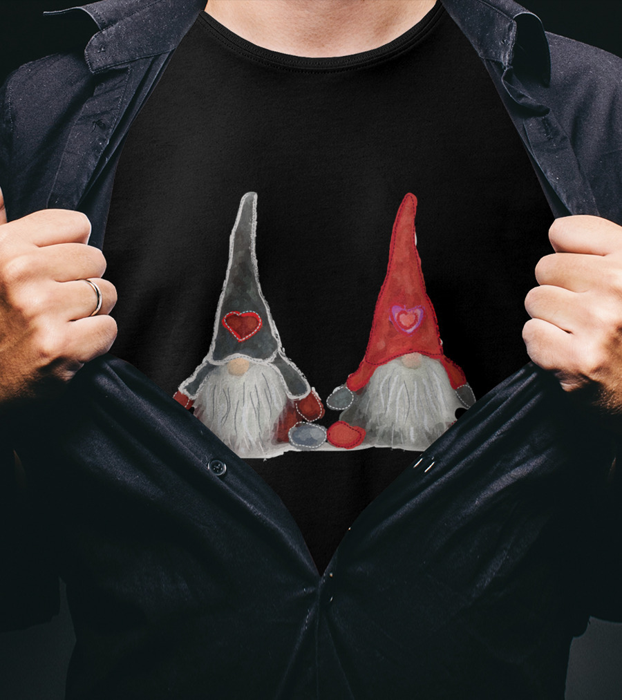 Watercolor Christmas Gnomes With Hearts T-Shirt