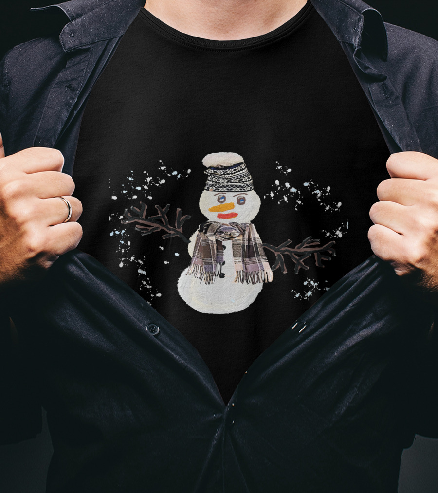 Watercolor Christmas Snowman With Hat And Scarf T-Shirt