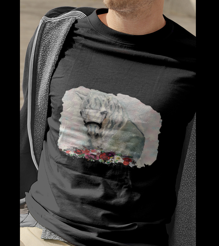 Watercolor White Horse With Floral Accents T-Shirt