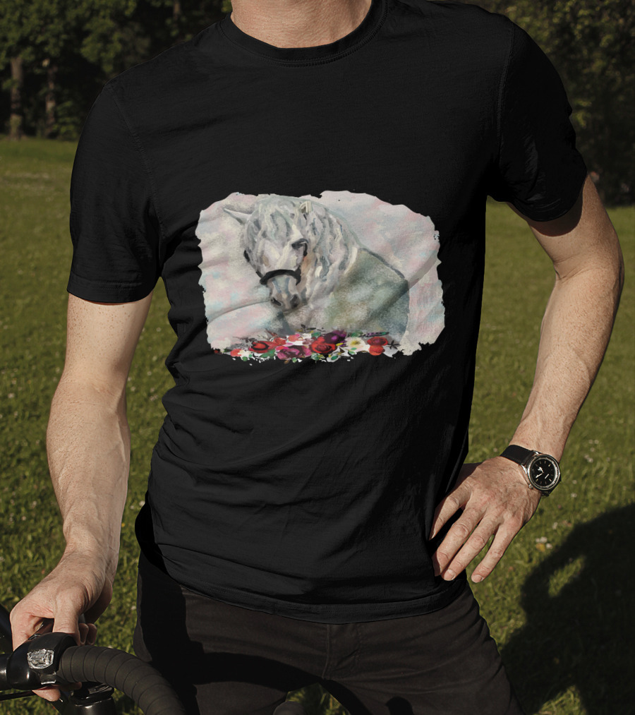 Watercolor White Horse With Floral Accents T-Shirt