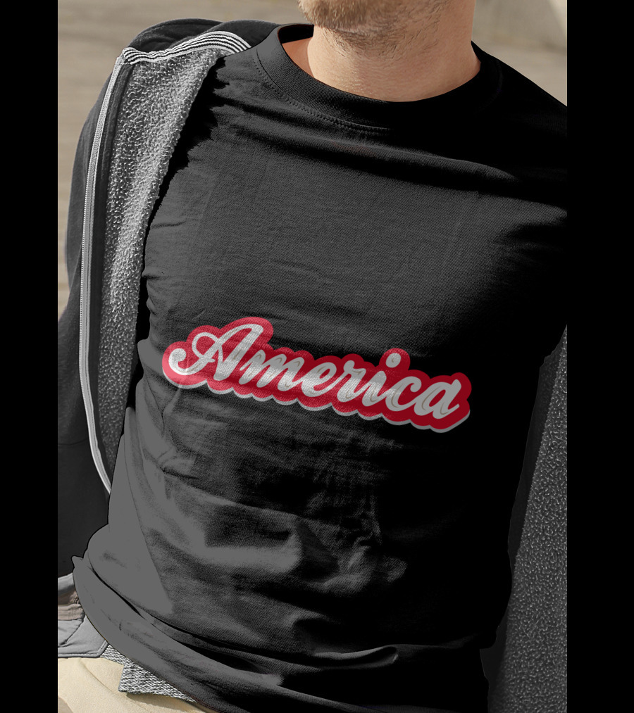 America Script Red White Cursive T-Shirt