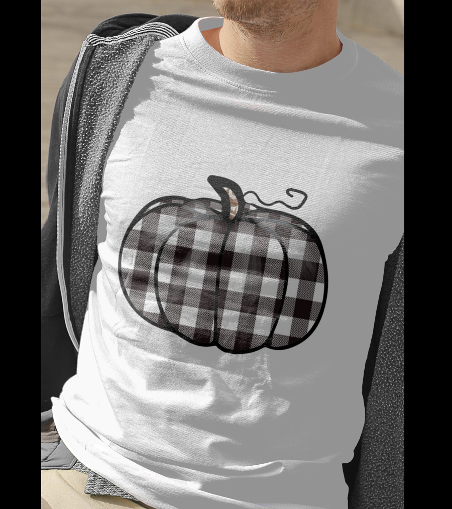 Buffalo Plaid Checkered Pumpkin White T-Shirt
