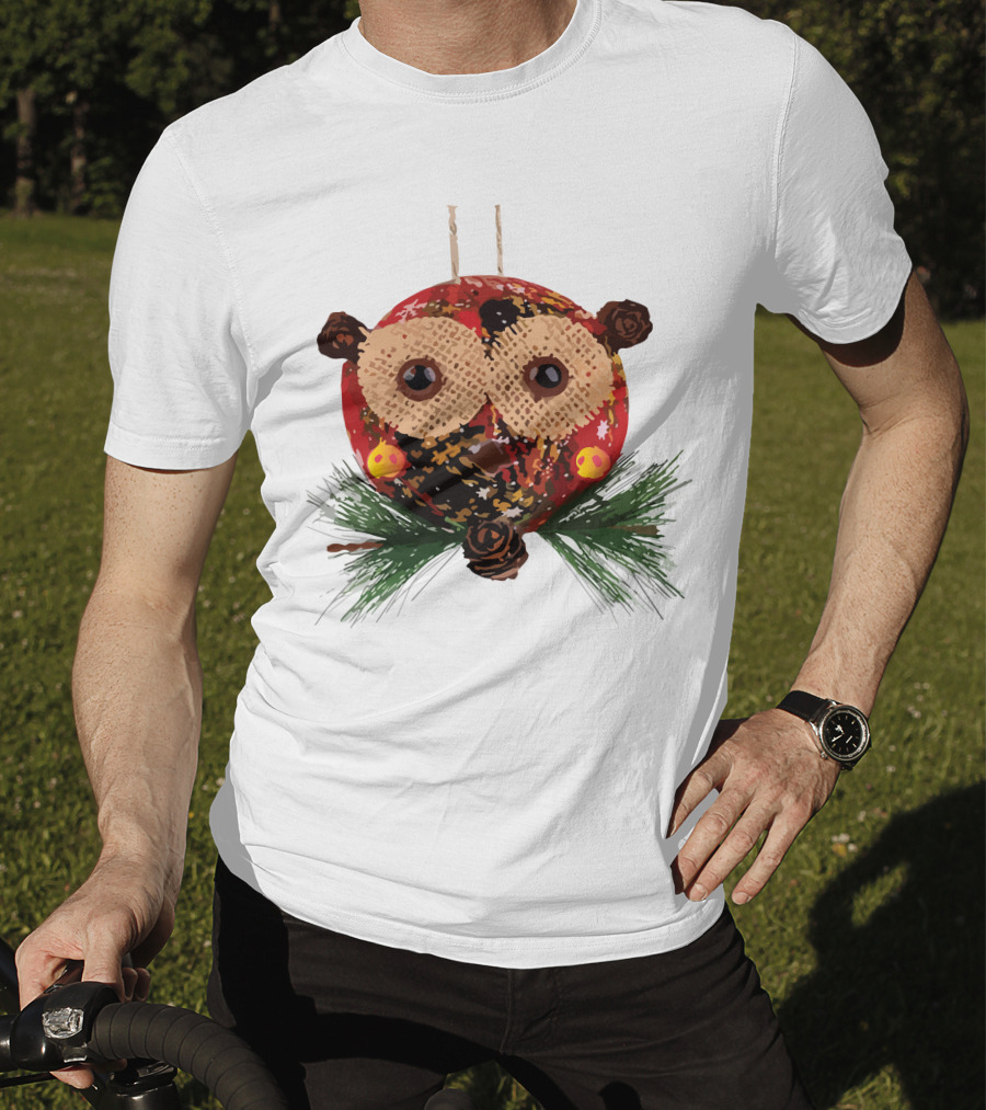 Christmas Ball Ornaments Owl With Pinecones And Greenery T-Shirt
