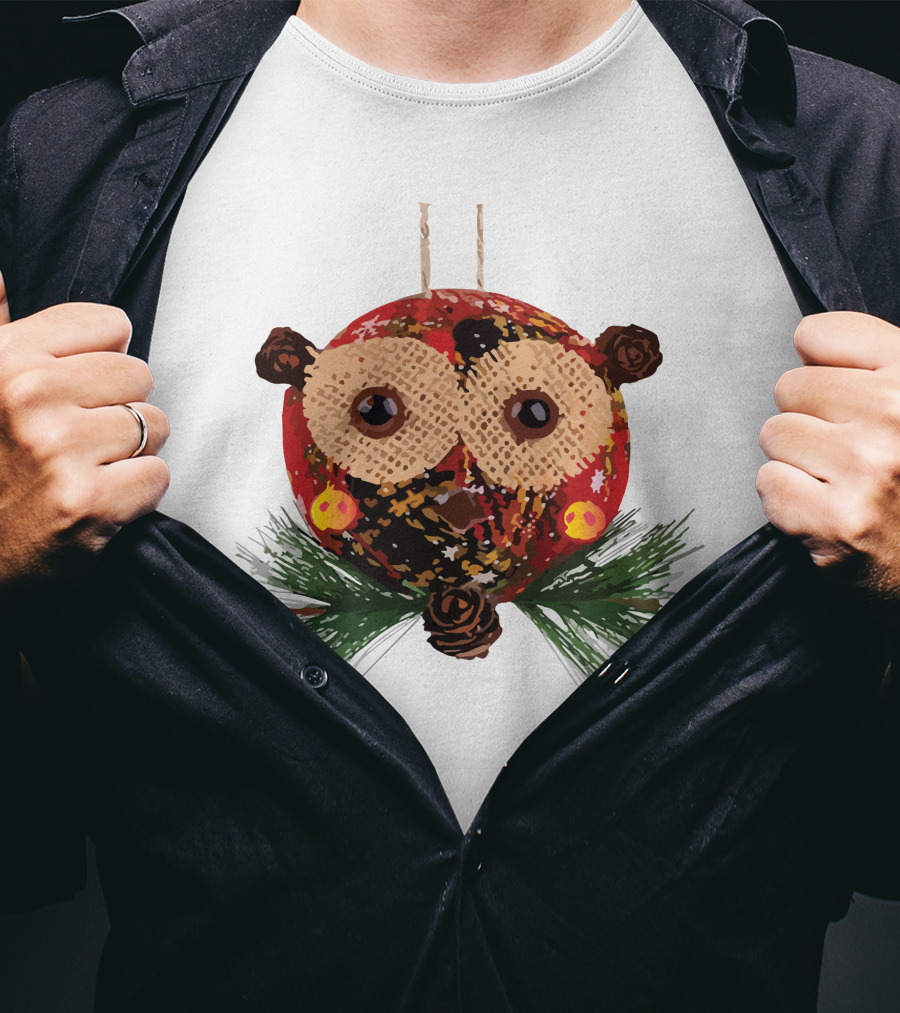 Christmas Ball Ornaments Owl With Pinecones And Greenery T-Shirt