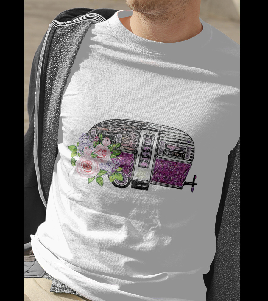 Flower Camping Car With Floral Vintage Caravan T-Shirt