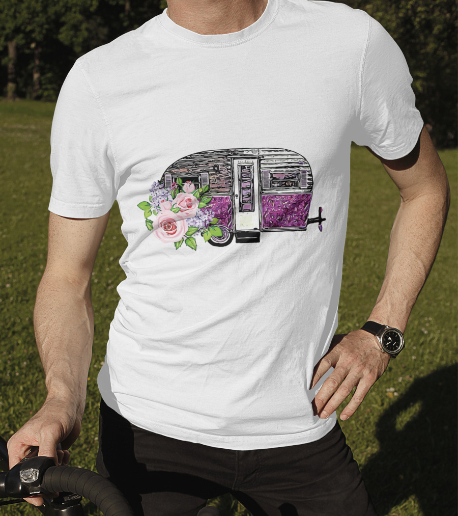 Flower Camping Car With Floral Vintage Caravan T-Shirt