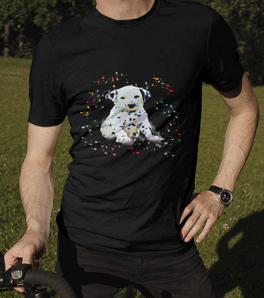 Dalmatian Puppy Surrounded By Splashes Of Colorful Snow T-Shirt