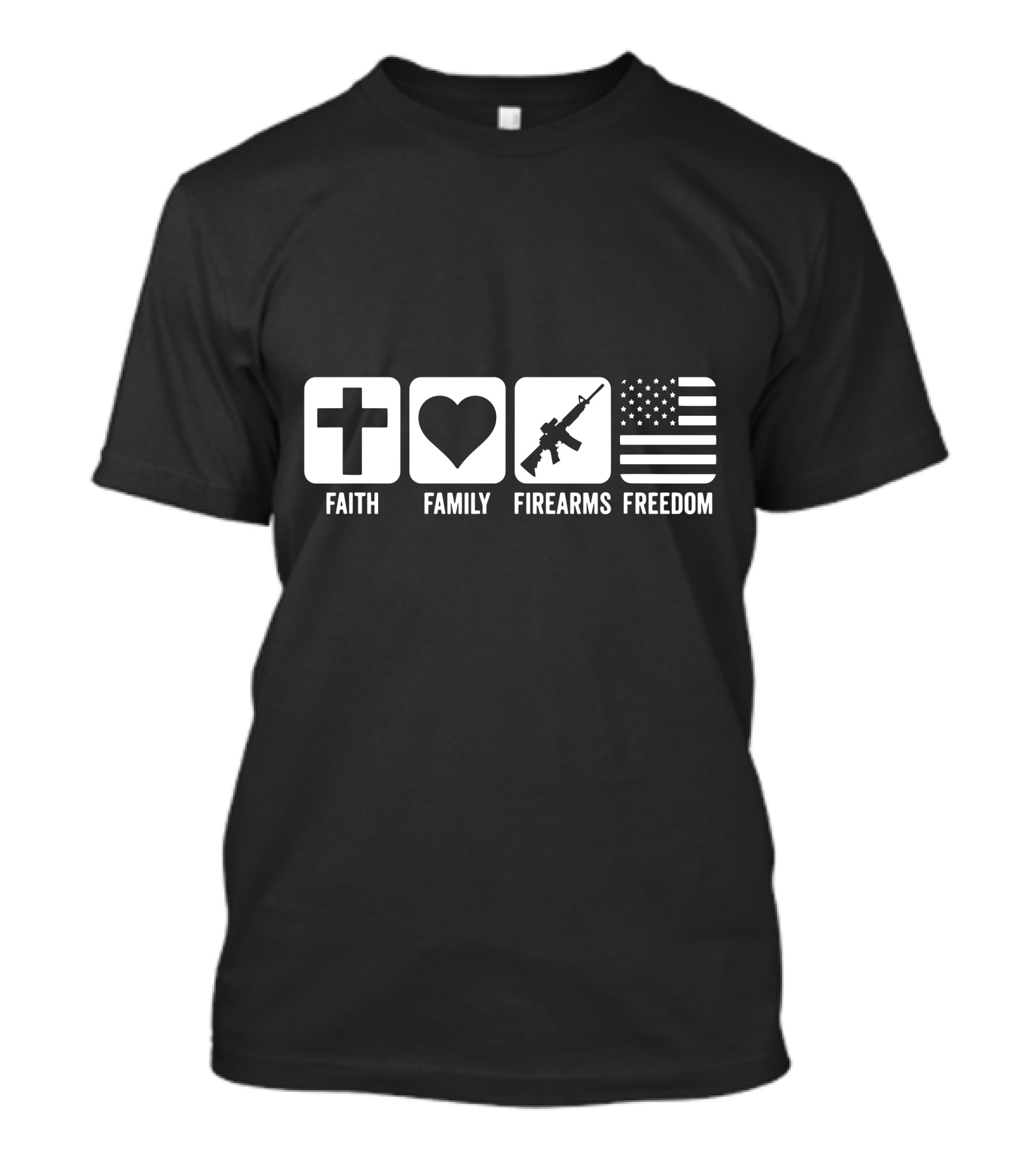 Faith Family Firearms And Freedom Cross Heart Rifle American Flag T-Shirt
